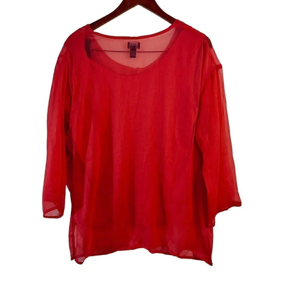 Uniti Casuals Vintage Peach Womens Blouse 1X Embroidered Flower Rhinestone Sheer - Picture 2 of 7